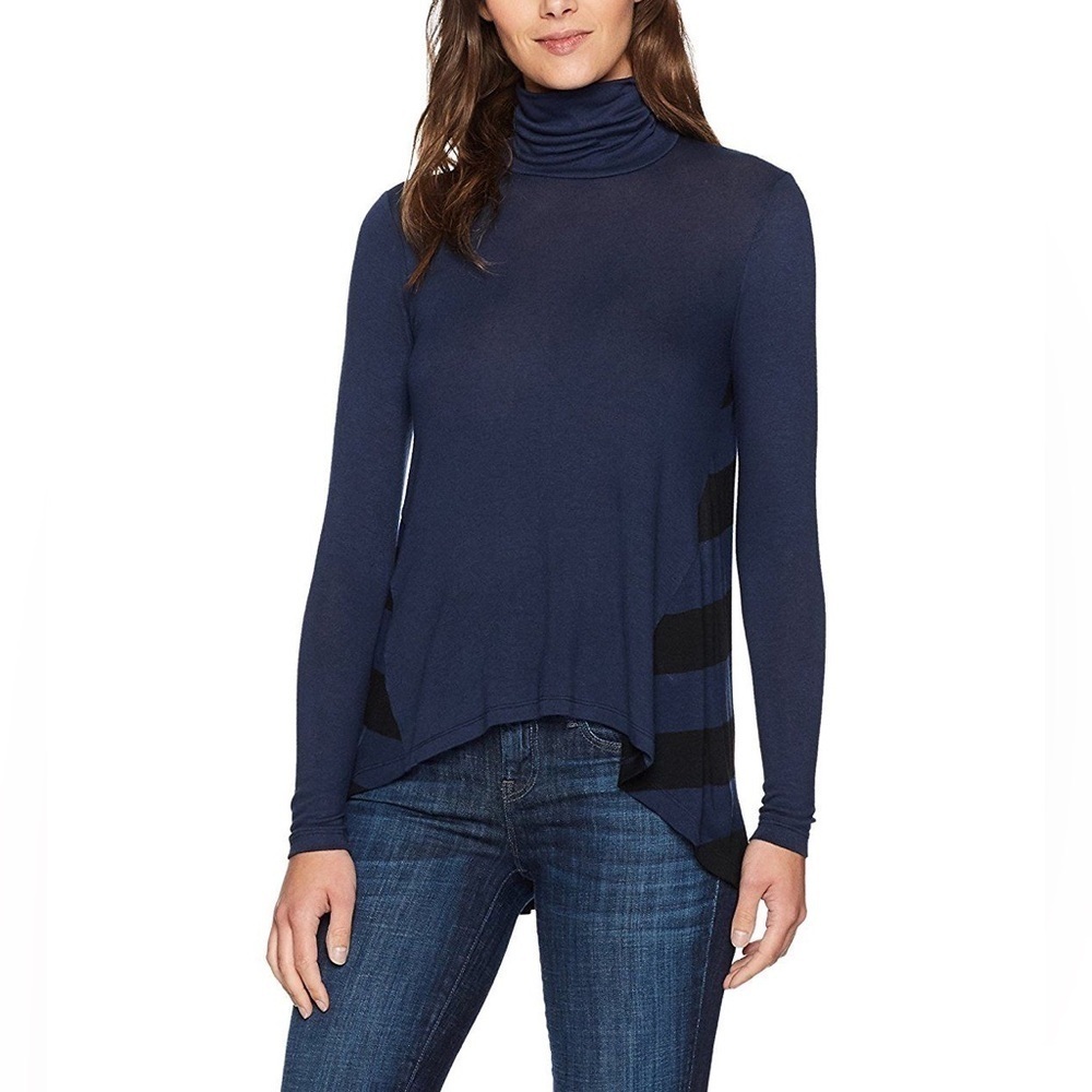 Three dots Navy and Black Turtleneck Sweater
